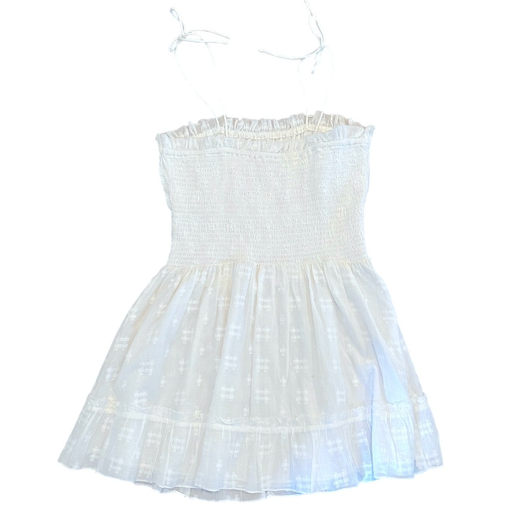 Cleobella Mar Ruffle White Marrakesh Smocked Textured Spaghetti Strap Dress L - Picture 3 of 16